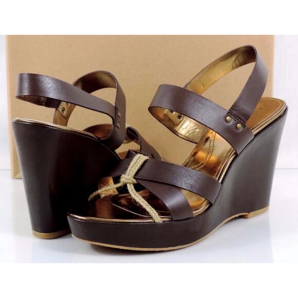 Buy Chocolate Brown Premium Leather Craft Wedge Heels from  Tahari India Strappy Platform Wedge Sandal Heels Leather Dark Brown